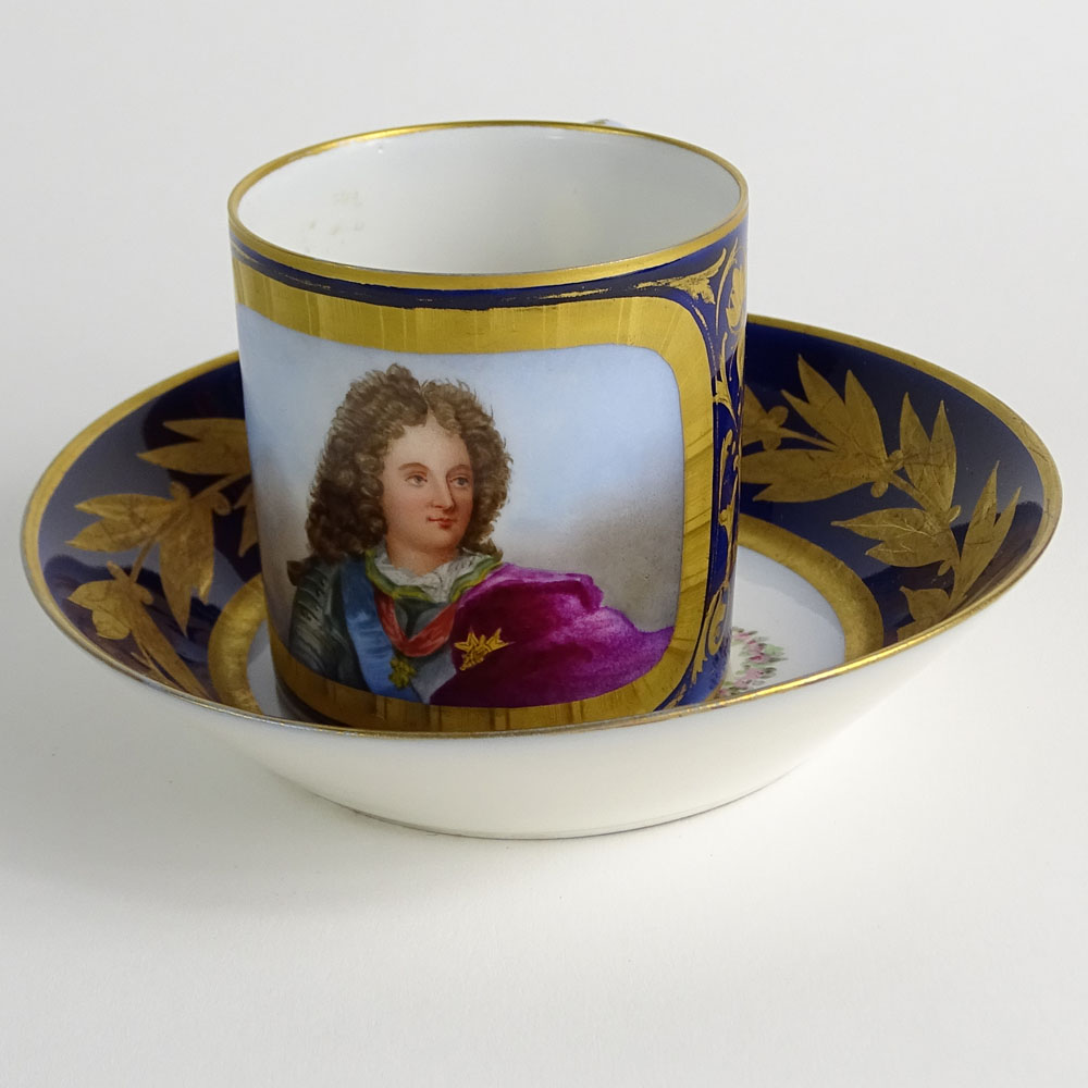 Antique Sevres Porcelain Portrait Cup and Saucer. Signed with Sevres mark. Very good condition. - Image 2 of 9