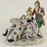Vintage Capodimonte Porcelain Group "Man & Woman with Dogs" Signed with N under Crown Mark. Good