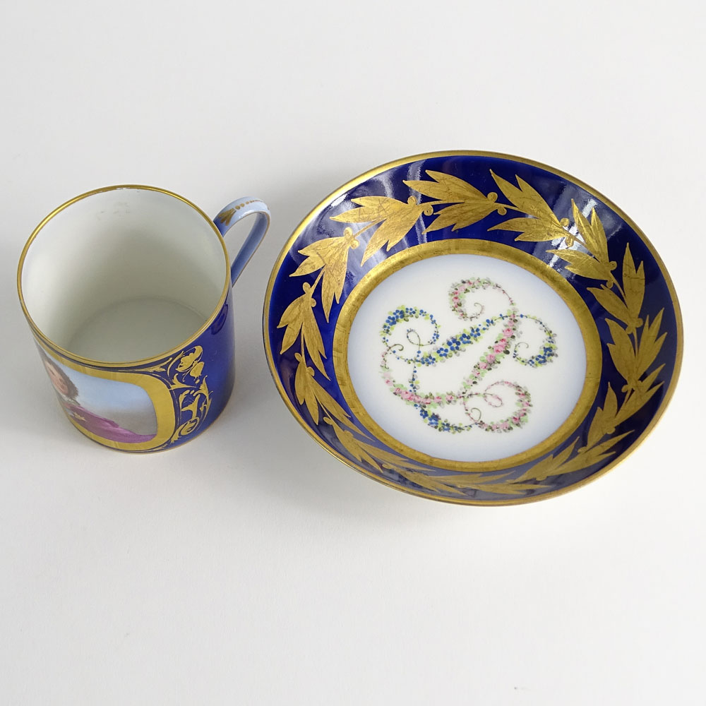Antique Sevres Porcelain Portrait Cup and Saucer. Signed with Sevres mark. Very good condition. - Image 6 of 9