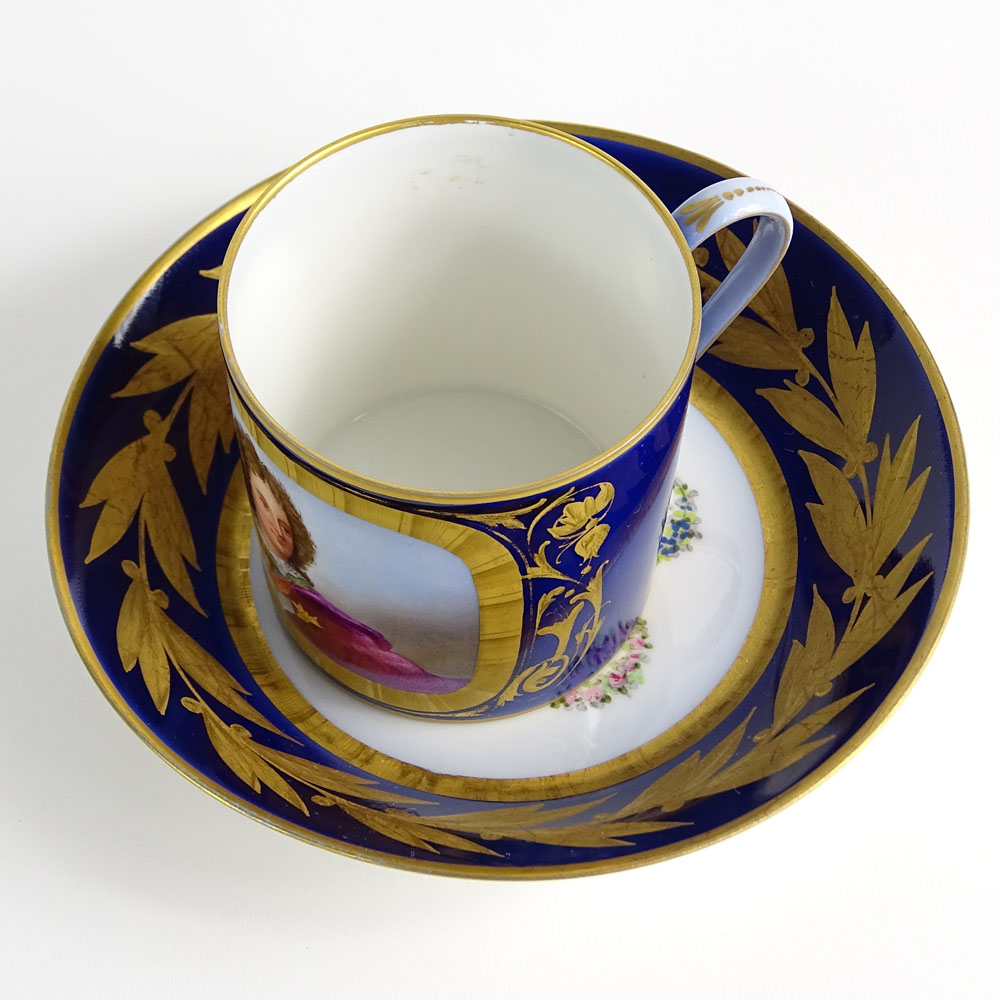 Antique Sevres Porcelain Portrait Cup and Saucer. Signed with Sevres mark. Very good condition. - Image 5 of 9