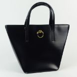 Classic Pre-Owned Cartier Panthere Black Leather Hand Bag. Fabric Interior, Optional Shoulder strap.