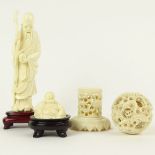 Lot of Three (3) Chinese Carved Ivory Items. This lot includes a wiseman figure 6", Buddha figure (