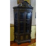 Vintage Moroccan Ebonized Wood and Inlaid Bone Display Cabinet/Vitrine. Unsigned. Losses to moulding