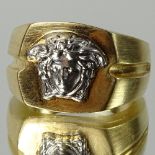 Men's Vintage Versace Made in Italy Gold Plate Medusa Ring. Signed. Good condition. Ring size 8-1/2.