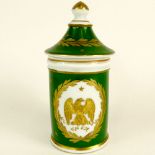 Antique French Porcelain Hand Painted Covered Jar, Possibly Sevres, Decorated with eagle within a