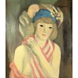 after: Marie Laurencin, French (1885-1956) Oil on board "Portrait of a Girl". Signed upper right and