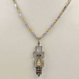 Important Art Deco Design Diamond and 18 Karat Gold Pendant Necklace set with Center Pear