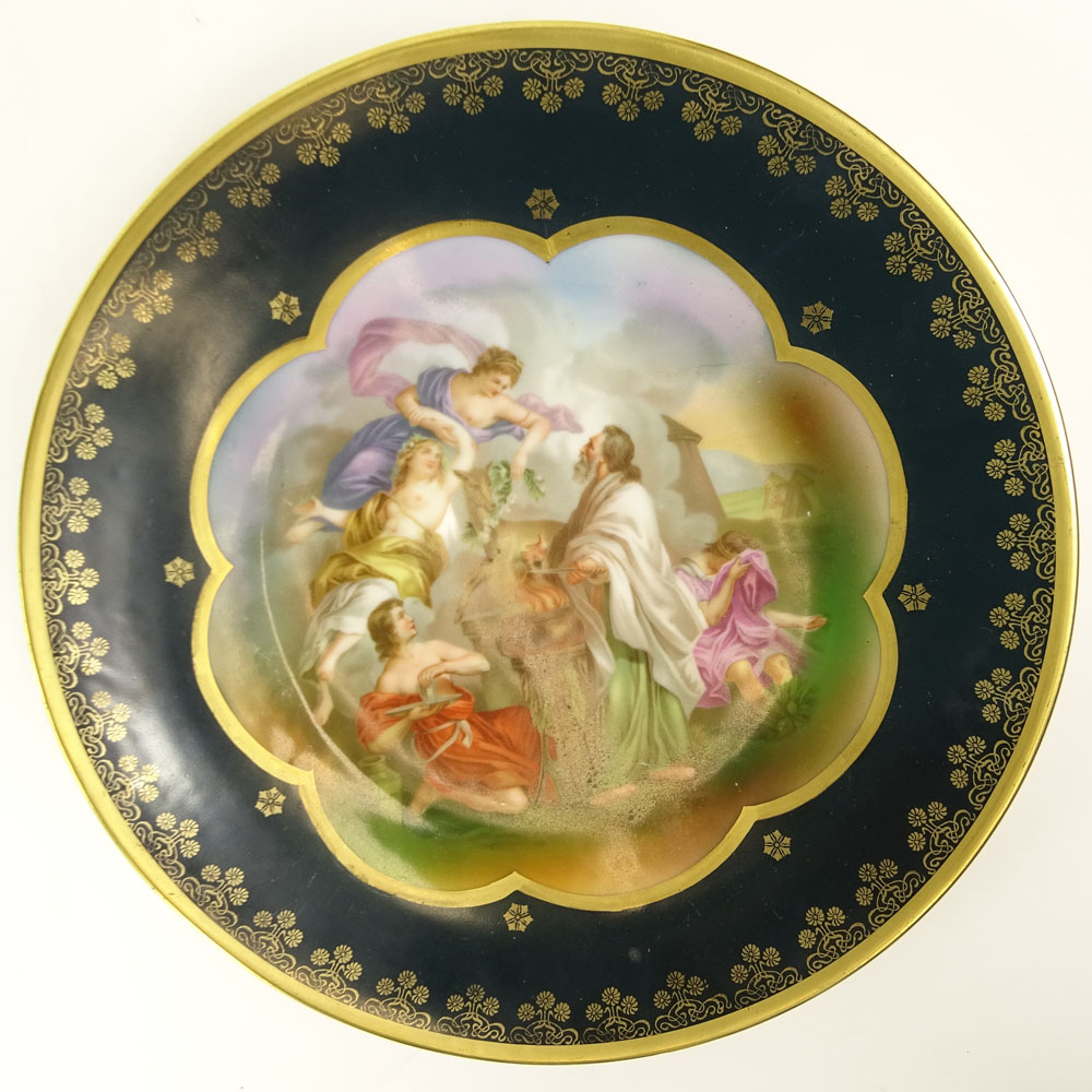 Antique German Hand Painted Porcelain Plate. "Opferung der Tphigenie" Signed with Wittlesbach