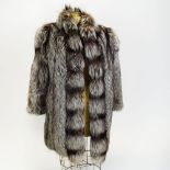 Ladies Silver Fox Fur Coat. Raglan Sleeves Shawl Collar. Lined. No label. Measures 36" Length.