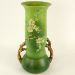 Large Roseville Apple Blossom Vase. Signed. Light crazing or good condition. Measures 15-1/2" H.