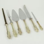 Lot of Six (6) Wallace Grande Baroque Sterling Silver Handled Serving Pieces With Stainless