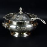 Vintage Hand Chased Silverplate Soup Tureen With Ladle. Signed Legacy Plate EPC Made In England