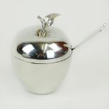 Tiffany & Co. Sterling Silver Apple-form Condiment Jar With Spoon. Signed. Very good condition.