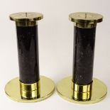 Pair of Mid-Century Black Marble and Brass Candlesticks, possibly by Lorin Marsh. Unsigned. Light