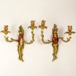 Pair of Gilt Bronze Rococo Chinoiserie style two Light Sconces. Unsigned. Very good condition.