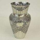 Vintage 800 Silver Repousse Vase. Pretty floral motif. Engraved cartouch dated 1946. Signed 800.