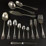 Fifty-Five Piece Christofle Mimosa Silver Plate Partial Flatware Set. Includes 10 forks 7",10