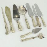 Lot of Nine (9) Sterling Silver Handled Serving Pieces. Various makers and patterns. Gross weight