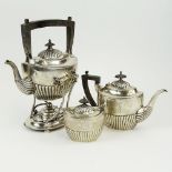 Vintage JE Caldwell Sterling Silver Partial Tea Service. Ebonized wood handles. Includes tea pot,