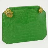 Judith Leiber Alligator Handbag with "Jeweled" Frog Clasps and Shoulder Strap. Signed. As New