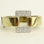 Lady's Retro Approx 3.75 Carat Pave set Round Cut Diamond and Heavy 14 Karat Yellow Cuff Bracelet.