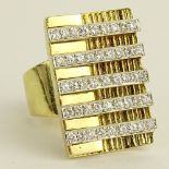 Retro Diamond and 18 Karat Yellow Rectangular Gold Ring. Diamonds G-H Color VS1-VS2 Clarity with a