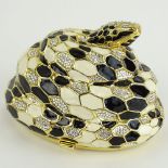 Judith Leiber Coiled Serpent Black & White Enamel with Crystal Snake Skin Minaudi?re Clutch