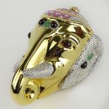 Judith Leiber Gold Tone Metal and Cystal Figural Jeweled Elephant Head Minaudiere Evening Clutch