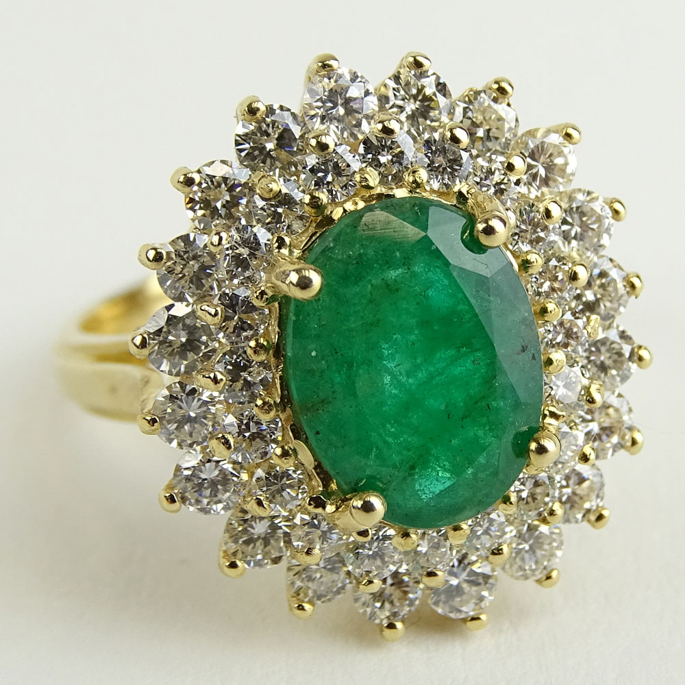 Lady's BHGL Appraised 3.50 Carat Oval Cut Emerald, 1.50 Carat Round Cut Diamond and 14 Karat