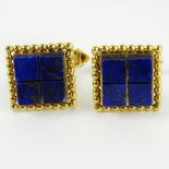 Men's Vintage Pair of 18 Karat Yellow Gold and Lapis Lazuli Cufflinks. Signed 18K. Good vintage