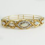 Lady's Vintage Casbah White Opal, Diamond and 14 Karat Yellow Gold Bangle Bracelet. Signed 14K,