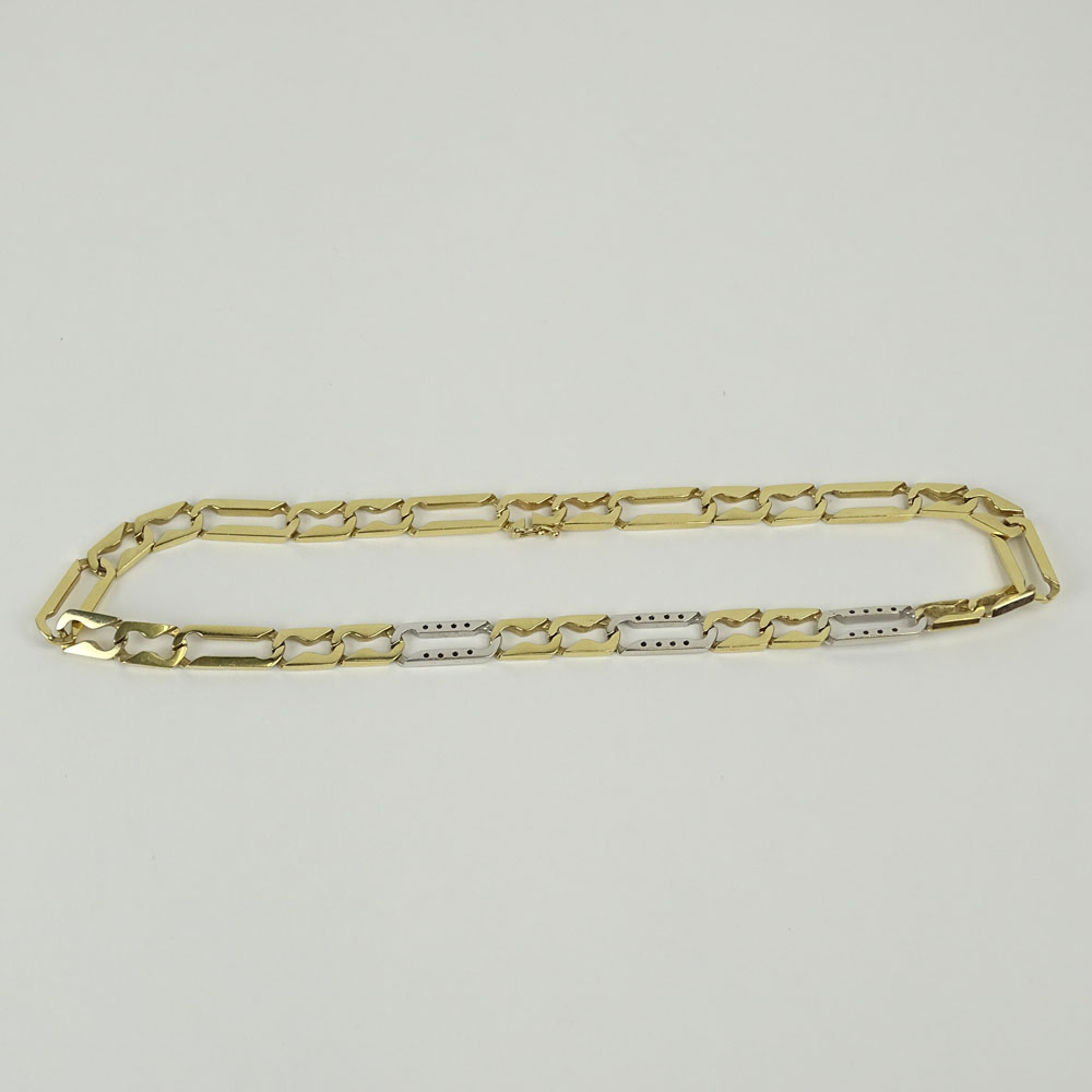 14 Karat Yellow and White Gold with Diamonds, Link Necklace with Safety Lock. Unsigned. Good - Image 3 of 3