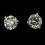 EGL Certified Pair of 2.03 Carat Total Weight Diamond and 14 Karat White Gold Stud Earrings.