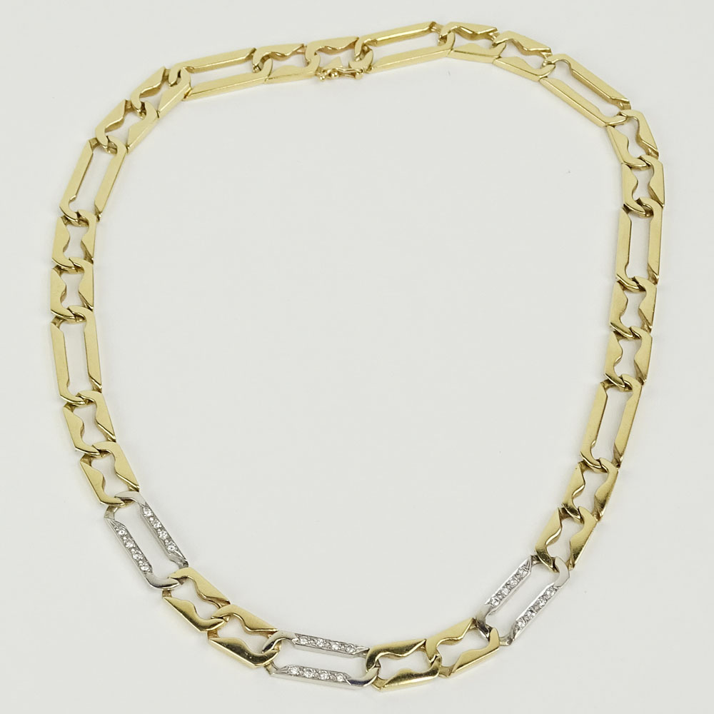 14 Karat Yellow and White Gold with Diamonds, Link Necklace with Safety Lock. Unsigned. Good - Image 2 of 3