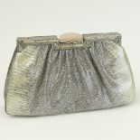 Judith Leiber Snakeskin Evening Clutch with "Jeweled Clasp" and Shoulder Chain. Signed. Very good