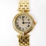 Lady's Cartier 18 Karat Yellow Gold Panthere Quartz Movement Watch with .80 Carat Round Cut