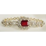 AIG Certified 6.76 Carat Ruby and 3.80 Carat Diamond 14K Yellow Gold Bracelet. Rectangular step