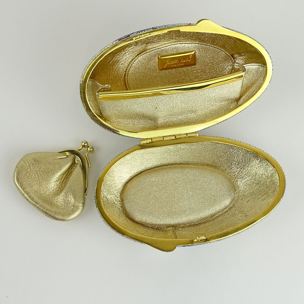 Judith Leiber Gold Tone Metal and Cystal Figural Seated Dove Minaudiere Evening Clutch. Signed. As - Image 5 of 10