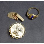 Two unmarked gold rings, a silver and gi