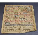 19th Century sampler, detailed with lett