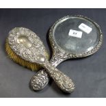 Hallmarked silver-backed brush and hand