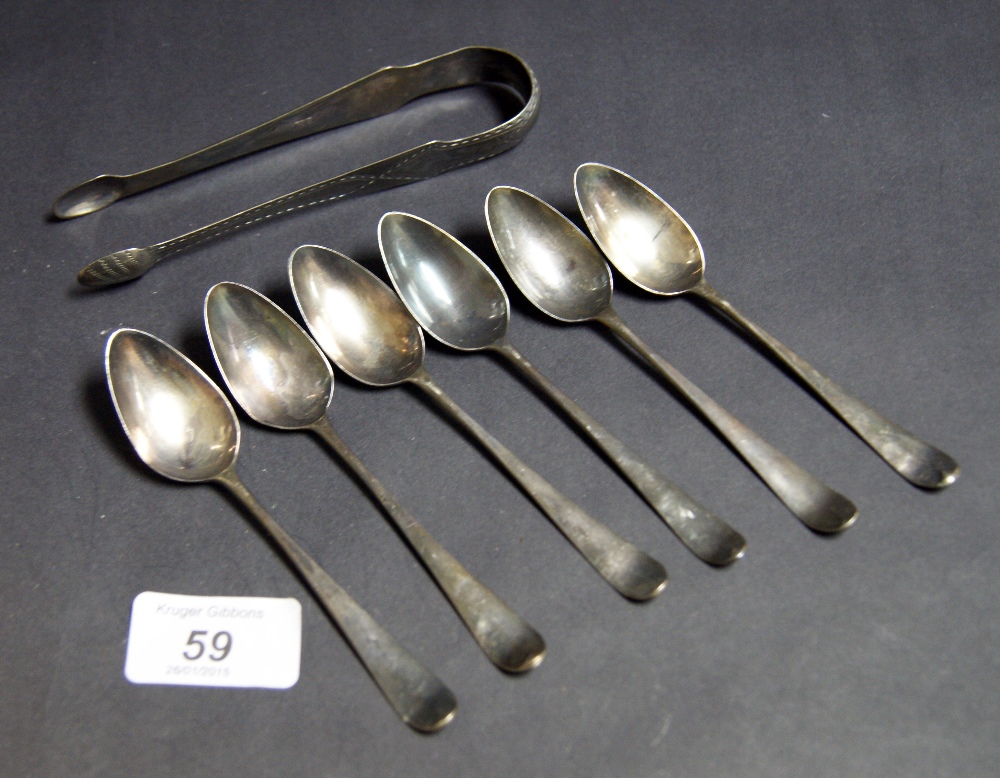 Set of six silver teaspoons and silver t