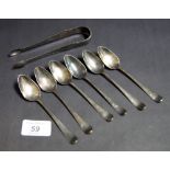 Set of six silver teaspoons and silver t