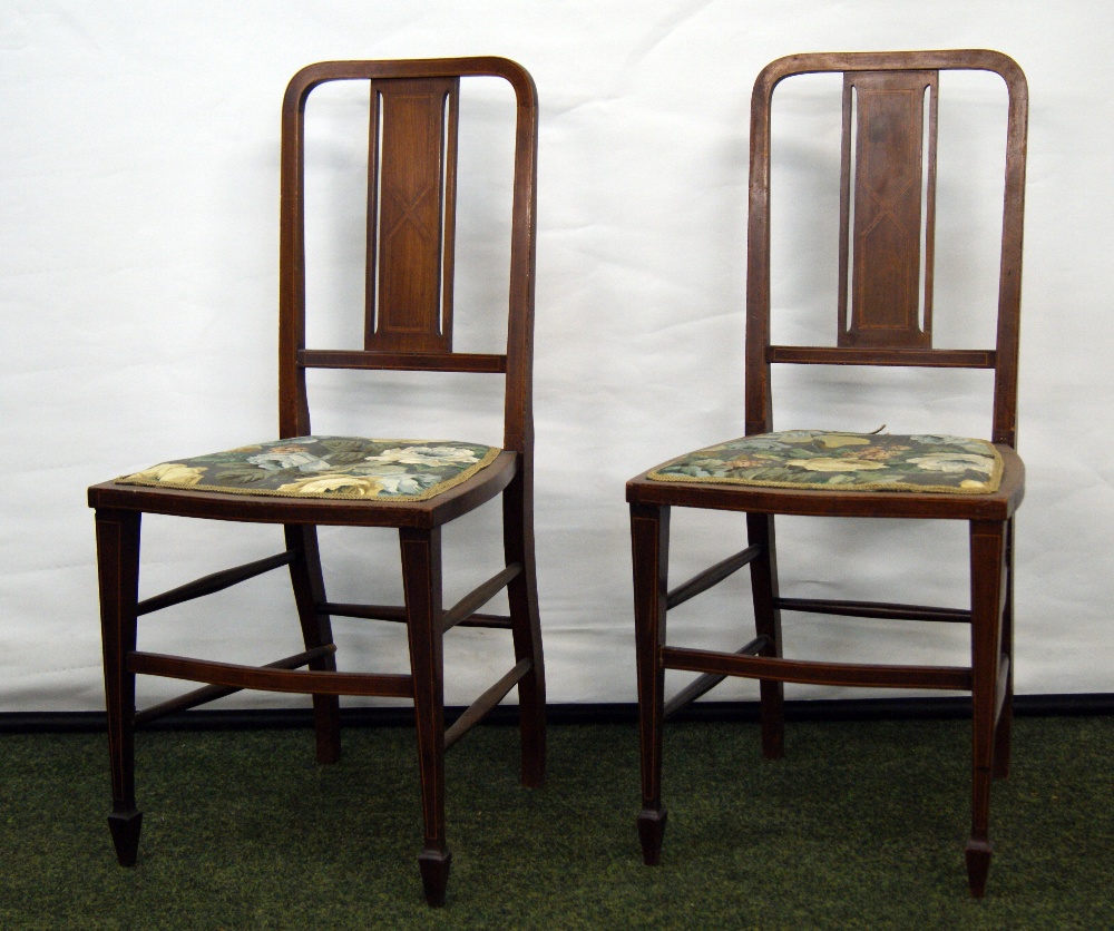 Pair of Edwardian inlaid mahogany bedroom chairs with upholstered pad seats - Image 2 of 3