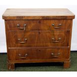 19th century French walnut and oak three-drawer commode chest, the central drawer with a single