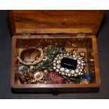 Small box of assorted costume jewellery, to include a gold cameo pendant