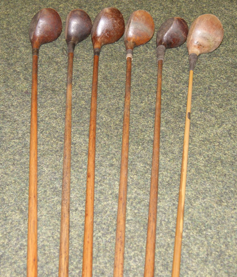 Six early 20th Century hickory shafted golf clubs by Jack Youds, Liverpool Royal Golf Club, Hoylake