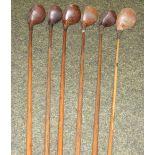 Six early 20th Century hickory shafted golf clubs by Jack Youds, Liverpool Royal Golf Club, Hoylake