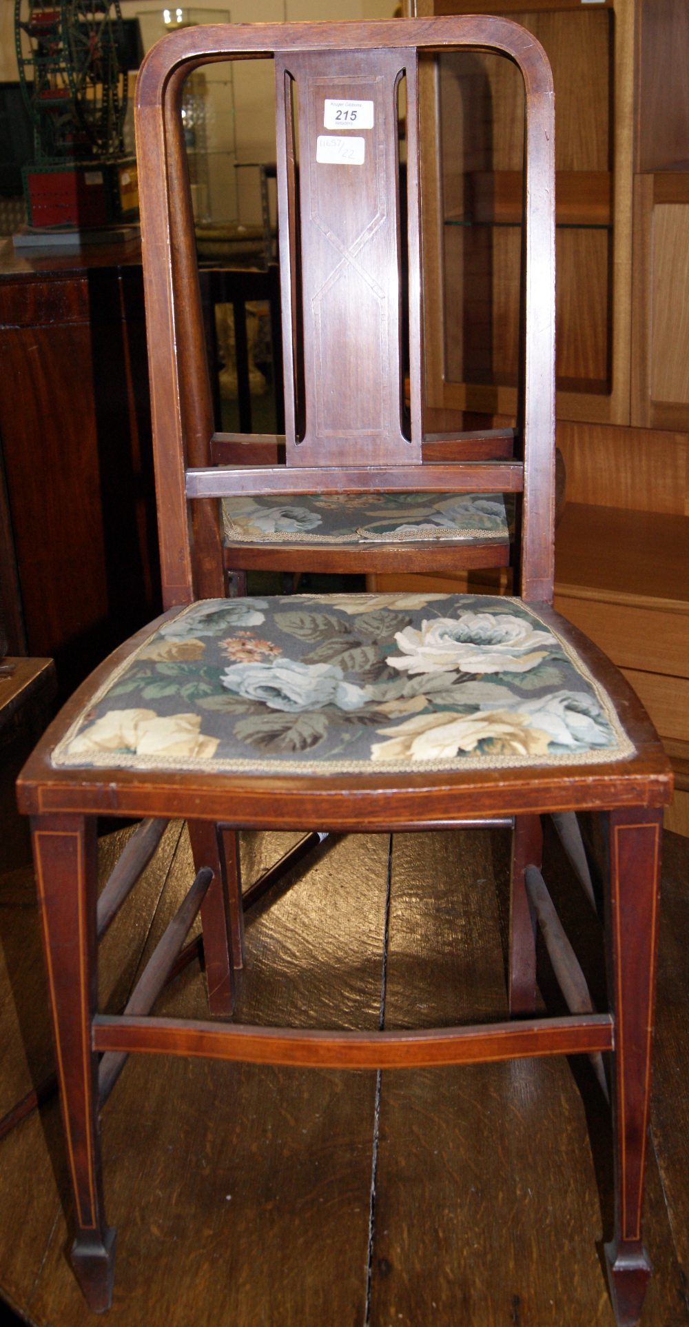 Pair of Edwardian inlaid mahogany bedroom chairs with upholstered pad seats - Image 3 of 3