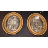 Pair of 19th century ecclesiastical monochrome etchings in oval gilt frames. Each measure